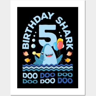 Birthday Shark Doo Doo 5th Birthday Gift Posters and Art